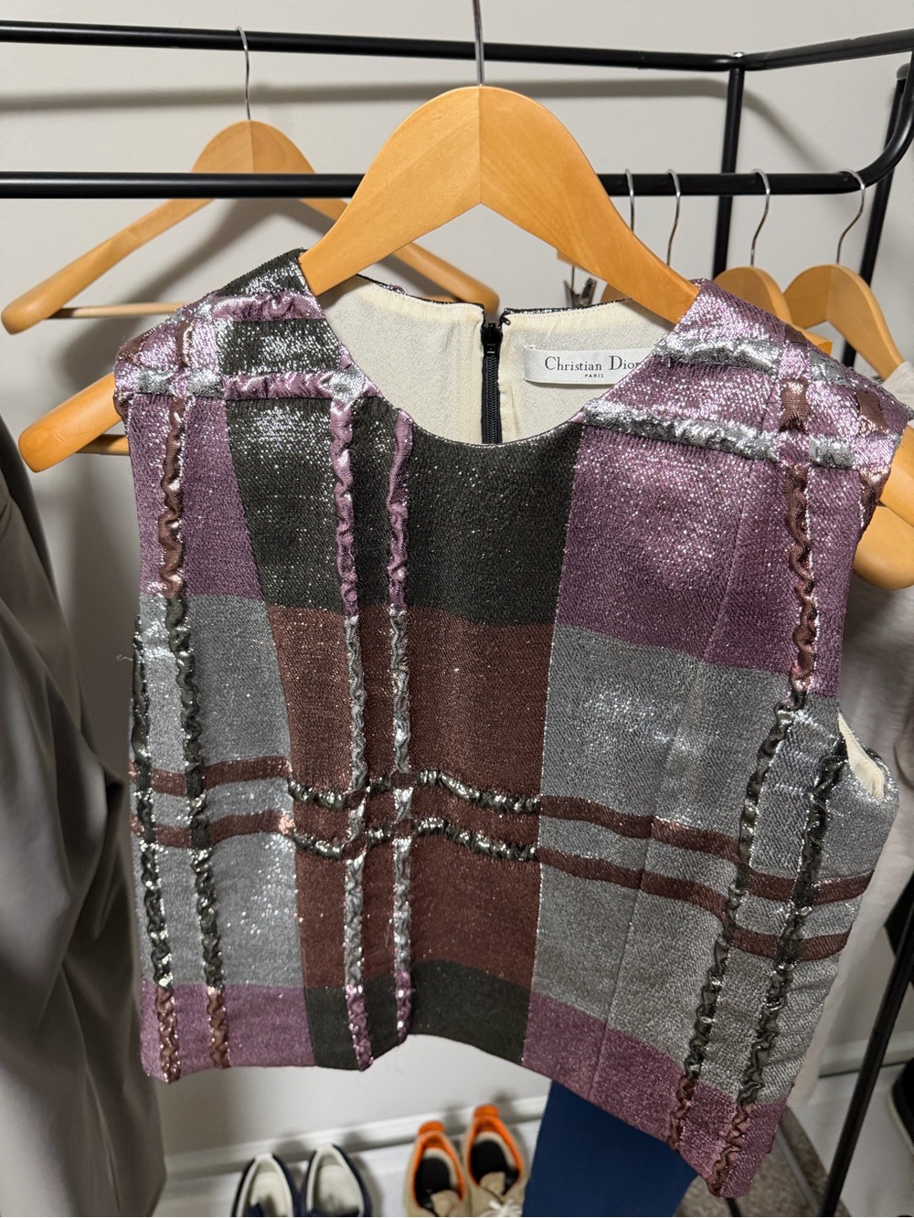 Dior Metallic Plaid Sleeveless Top - Purple, Silver, Brown